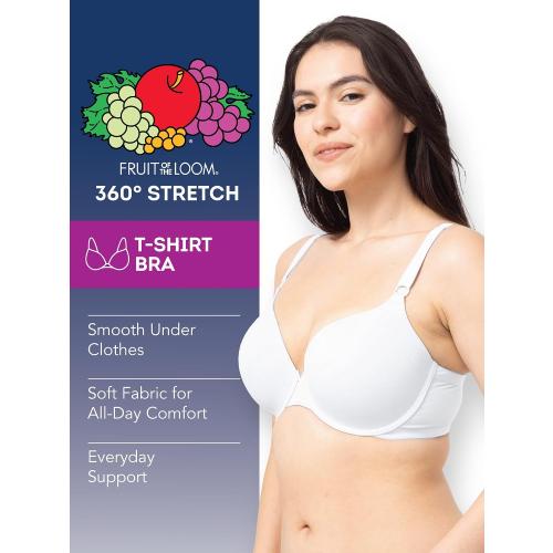 Fruit of the Loom Womens Smooth Cotton T-Shirt Bra - Ultra-Soft, Flexible, and Invisible Under Tees