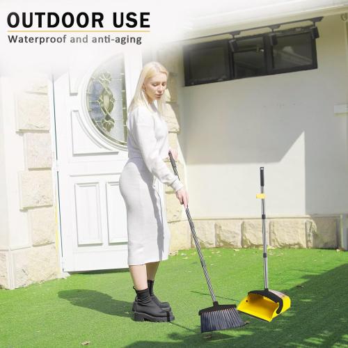 2 Pack is More economical，Brooms with Dustpan Combo Set，with 52 Long Handle, Dustpan Teeth with self-Cleaning Function, Indoor and Outdoor Sweeping, Perfect for Home Office (Large/Yellow /2-Pack)