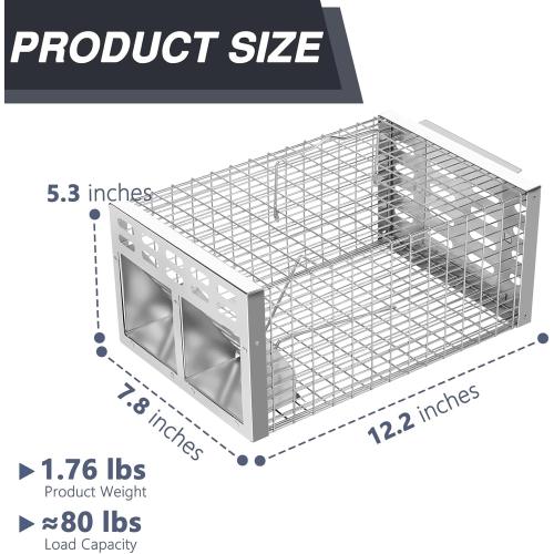 Rat Trap, Humane Live Rat Trap & Automatic Reset Mouse Traps with Dual One-Way Door Design – Catch and Release for Mice, Chipmunks, Hamsters, and Other Rodents, Indoors & Outdoors(Silver)