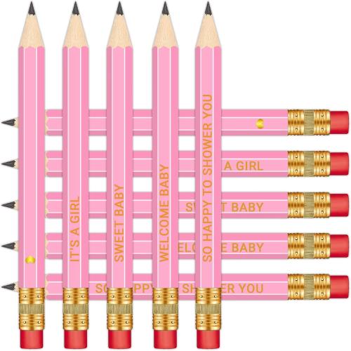 50Pcs - Baby Shower Sharpened Half Pencils with Erasers, Pre-sharpened Pencils for Baby Shower Games, 4 Inches