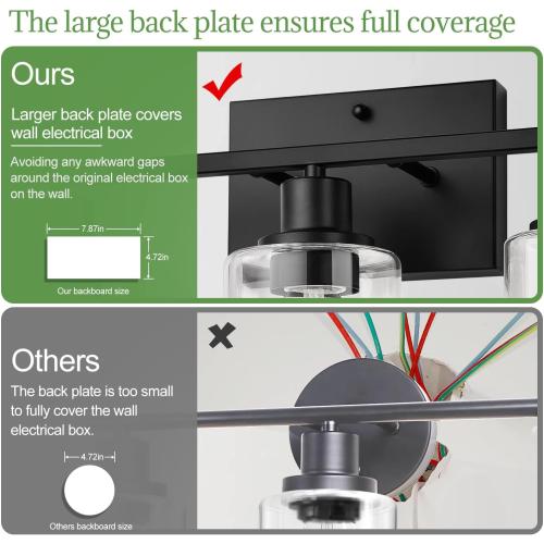 Black 3 Light Bathroom Light Fixtures, Matte Black Modern Vanity Lights with Clear Glass Shade, Bathroom Wall Lamp for Mirror Kitchen Living Room Hallway Cabinet Porch