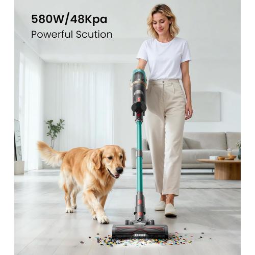 Cordless Vacuum Cleaner, Upgraded 580W 48KPA 65Mins Vacuum Cleaners for Home, Cordless Stick Vacuum Cleaner with Self-Standing and LED Screen, Anti-Tangle Wireless Vacuum for Pet Hair/Carpets/Floors