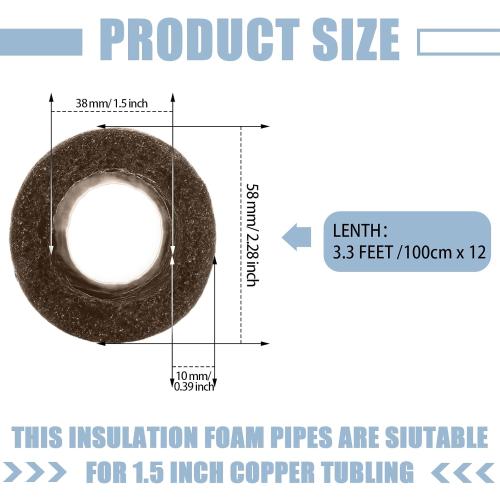 Amylove 6 Pcs 3.3 Feet Foam Pipe Insulation Foam Tube Insulating Water Pipe Pool Swim Noodles Pre Slit Heat Preservation Pipes Covers for Tubing Outdoor Winter Freeze Protection(Brown,1.5 Inch)