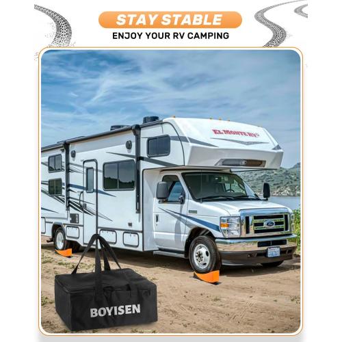 BOYISEN Camper Levelers - RV Leveling Blocks Ramp Kit, Lift Up to 6in for RV Camper Travel Trailer, RV Levelers with Chock, Anti-Slip Mat and Carrying Bag