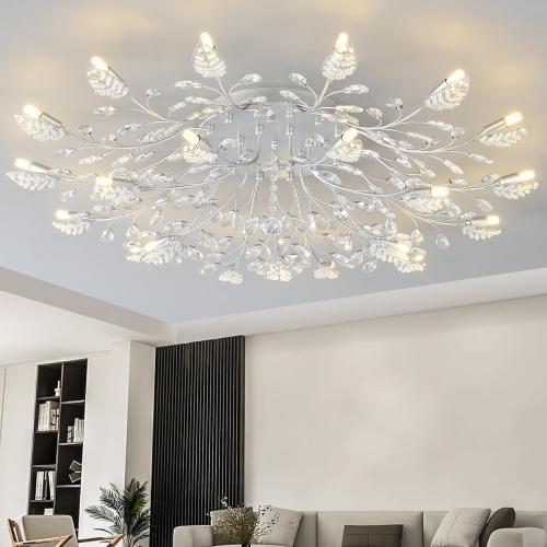 Modern Crystal Ceiling Light Fixture,Semi Flush Mount Chandeliers,Crystal Leaf Ceiling Light,Silvery Chandeliers for Dining Room,Living Room,Bedroom