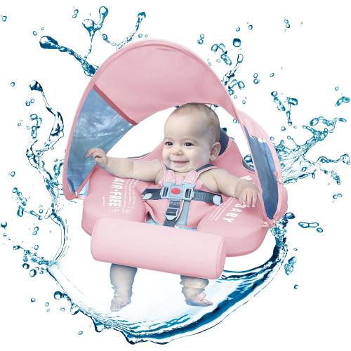 Mambobaby Baby Swim Float with Canopy & Tail Infant Pool Float Non-Inflatable Toddler Swim Float with Skin-Friendly Material for 3-24 Months Baby Boys Grils Elephant Pink | UPF50  Sun Protection, Skin-Friendly, Non-Inflatable, Removable Canopy & Tail, 3-24 Months Baby Boys Girls