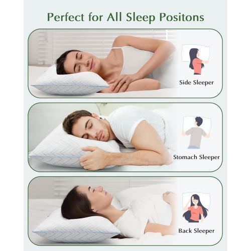Cooling Pillows Queen Size Set of 2 - Luxury Hotel Collection Bed Pillows for Sleeping, Breathable Medium Firm Down Alternative Microfiber Filled Pillows for Back, Stomach Sleepers