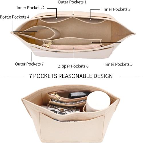Medium Beige Felt Purse Organizer Insert for Longchamp Le Pliage M Handbag Insert (Medium Beige)