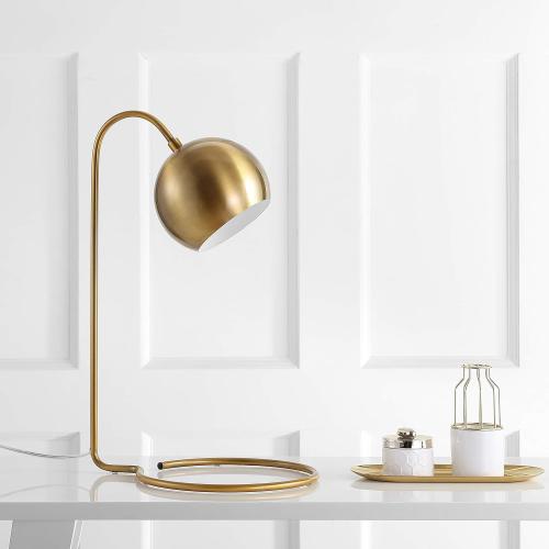 Safavieh Lighting Collection Bartolo Brass Gold 22-inch Bedroom Living Room Home Office Desk Dorm Study Nightstand Task Table Lamp (LED Bulb Included)