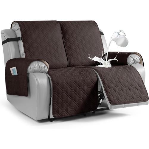 VANSOFY Waterproof Recliner Couch Covers, Sofa Covers 1-Piece Washable Reclining Sofa Cover Non-Slip Furniture Protector with Elastic Straps Pocket for Dogs, Pets(Chocolate,Oversized 2 Seater)