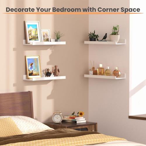 upsimples Floating Shelves for Wall, Wall Shelves for Decor Storage Set of 6, Wall Mounted Wood Shelf for Bedroom, Living Room, Bathroom, Kitchen, Picture Ledge Shelf, White
