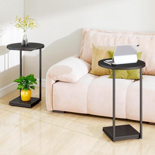 DCLRN Small End Table,c Table End Table for Sofa,Round Coffee Table is Suitable for Living Room and Bedroom.(Black)