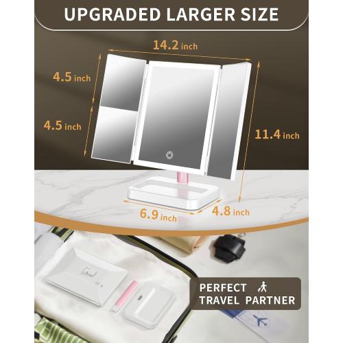 BERTHALESS 2 Pack for Mom Makeup Mirror Vanity Mirror with Lights, 14.4 L x 9.1 W Rechargeable Lighted Mirror with 1X 2X, 3X, Magnification