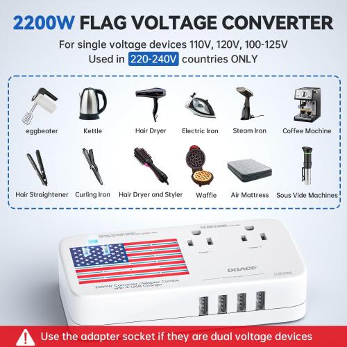 Upgraded 2200W 220V to 110V Converter for European Travel, Voltage Converter US to Europe for Hair Dryer Straightener Curling Iron, 2300W Power Adapter with USB for Laptop Tablet Camera Cell Phone