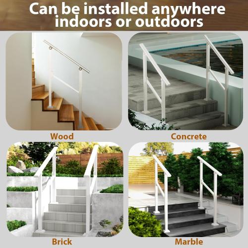 Hand Rails for Outdoor Steps, 2 Step Handrail Outdoor with Installation Kit, Railings for Outdoor Steps, Porch Handrail & Indoor Stair Safety Stair Railing Kit for Deck Gates Porch Concrete