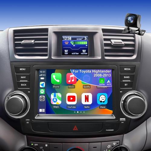 4Core 64G 5GWiFi Upgrade Car Radio for Toyota Highlander 2008-2013, Car Stereo Bluetooth Head Unit 8inch Touch Screen Radio Wireless Carplay Android Auto Backup Camera GPS FM （Only Fit Small Screen）