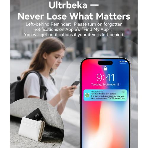 Ultrbeka Wallet Tracker Slim Card Tracker, 0.094in Rechargeable Bluetooth Tracker for Wallets, Passport, Work with Apple Find My, Card Locator- iOS Only [Apple MFi Certified] - 2pcs in 1