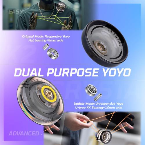 MAGICYOYO K2 Crystal Black Yoyo Professional, Responsive Yoyo for Kids Beginners with Extra Unresponsive Yo Yo Bearing, Pro Plastic Trick Yo Yo for Adults 12 Stings Bearing Removal Tool Storage Bag