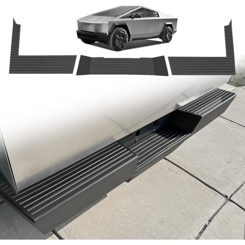 Color Black and Red BestEvMod Rear Bumper Tailgate Protector Cover Compatible with Tesla Cybertruck 2023 2024 2025 Accessories Truck Bed Tailgate Step Truck Sill Molding Cap Protective Trim TPE