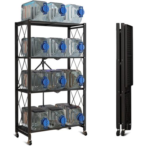 Storage Shelves, Closet Organizers and Storage 4-Shelf Foldable Metal Shelving Units 28 W x 14 D x 50 H for Garage Kitchen Bakers, Collapsible Organizer Rack, Heavy Duty on Wheels (4 -Shelf)