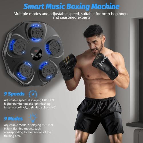 Music Boxing Machine, Interactive Punching Trainer with Boxing Gloves, Large Size Wall Mounted Electronic Boxing Target for Adults Kids, 9 Modes & 9 Speeds