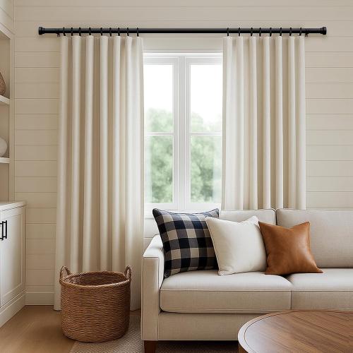 32-120 Black Joydeco Black Curtain Rods for Windows - Adjustable Curtain Rods for Windows 16 to 120 inches, 1 inch Diameter Heavy Duty Decorative Window Single Rod Set with Aluminium Finials