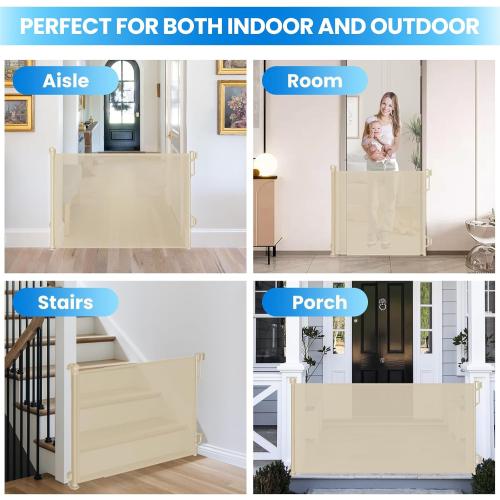 Retractable Safety Baby Gate or Mesh Dog Gate,Durable Portable Mesh Retractable Gate,Easy to Use for Stairs, Doorways, Hallways, Indoor, Outdoor, 33.5 Tall, Up to 45 Wide, Cream