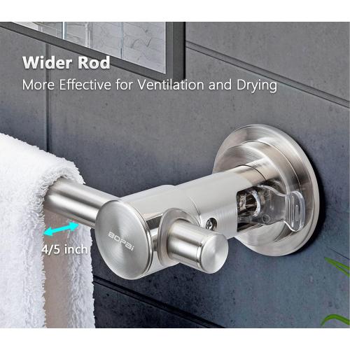 BOPai 24 inch Vacuum Suction Cup Towel Bar, Removeable Shower Mat Rod Shower Door Adhesive Towel Bar Suction Towel Rack, Brushed Nickel