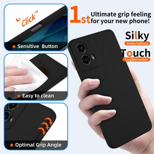 for Motorola Moto G 5G 2024 Case,Liquid Silicone Upgrade[Soft Anti-Scratch Microfiber Lining][2 HD Screen Protector][Full Camera Protection] Shockproof Case Moto G 2024 Phone Case 6.6 inch -Black