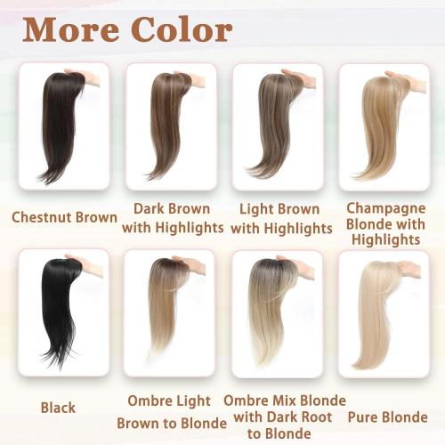 Color dirty blond Hair Toppers for Women, 20 Inch Long Curly Wavy Hair Topper 360° 3D French Clip in Bangs (Straight 18 inch)