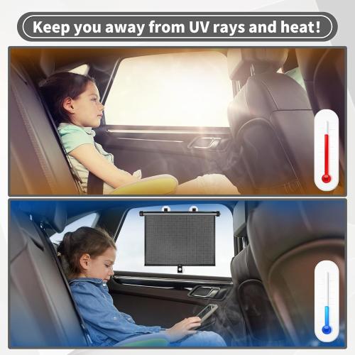 Sfee Car Window Shade for Side Windows, 2 Pack Sun Shade Retractable for Car Blocks Heat and UV Rays Glare Protection Roller Sunshade Visor for Baby, Kids, Pets, Passengers