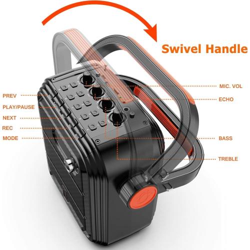 JYX Karaoke Machine with 2 Wireless Microphones, Portable Bluetooth Speaker PA System with Shoulder Strap, Subwoofer Support TWS, USB, Radio, AUX, REC, Bass&Treble for Home Party/Meeting/Adults/Kids