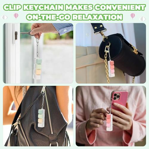 Keyboard Fidget Toy for Adults 2 PCS Slient & Clicky Fidget Keyboard Keychain Clicker Sensory Toys for Anxiety Stress Relief (Pink&Green, 2P-4 in 1)