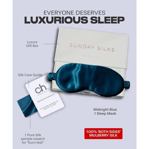 Color Black SUNDAYSILKS™ Exclusive Mulberry Silk Sleep Mask | Soft Eye Covers, Blackout Sleeping Mask for Women & Men | Silk Eye Mask for Sleep, Travel, and Relaxation | Antifaz para Dormir