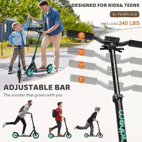 Kick Scooter for Ages 6 ,Kid, Teens & Adults. Max Load 240 LBS. Foldable, Lightweight, 8IN Big Wheels for Kids, Teen and Adults, 4 Adjustable Levels. Bearing ABEC9