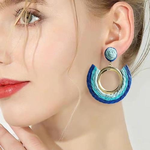 REELMAR Colorful Rattan Dangle Earrings Women Boho Raffia Woven Drop Earrings Statement Handmade Rainbow Earrings Bohemian Summer Beach Jewelry