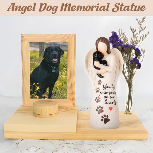 Pet Memorial Gifts, Black Dog | Angel of Comfort Embraces Pet Over Rainbow Bridge, Sculpted Hand Painted Figure, Includes Sympathy Card, For Pet Loss