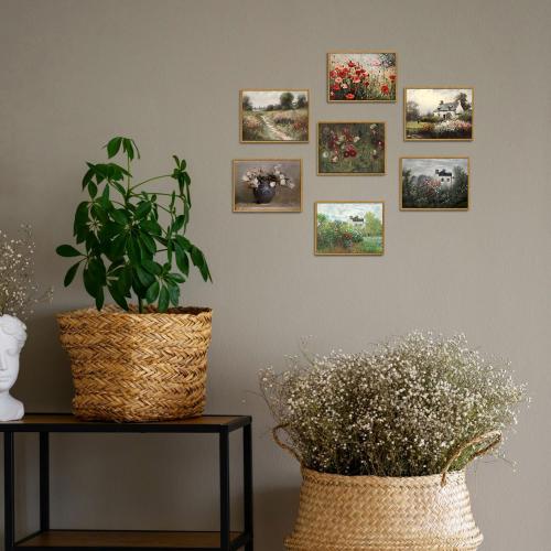 OIQArtOIQ Vintage Landscape Canvas Wall Art Framed Natural Scenery Painting Artwork Prints France Country Wilderness Farmhouse Decor Pictures Kitchen Bedroom Living Room Bathroom