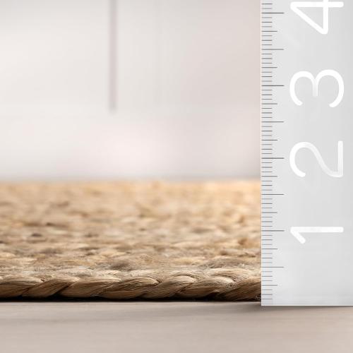 nuLOOM  3' Round Rigo Jute Hand Woven Area Rug, Natural, Solid Farmhouse Design, Natural Fiber, For Bedroom, Living Room, Dining Room, Hallway, Office, Kitchen, Entryway