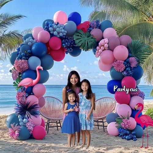 Hot Pink Blue Purple Balloon Arch - Double Stuffed Dusty Slate Blue Lavender Magenta Balloon