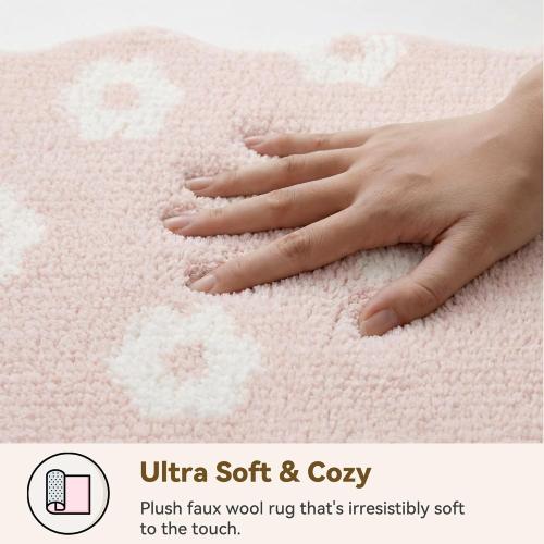 GRANNY SAYS Cute Floral Bathroom Rugs 16 x 24,Non-Slip Flower Beige Bath Mats for Bathroom, Plush Shag Absorbent Microfiber Ultra Soft Bath Mat, Washable Rug for Tub, Shower, Bedroom，Pink