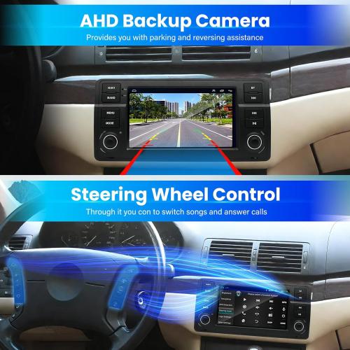 Android 14 Car Stereo Radio for BMW E46 1998-2005 4 64G Radio with Wireless CarPlay/Android Auto, 7 IPS HD Touch Screen Radio with WiFi/GPS/Bluetooth/Mirror Link/FM/USB/SWC/Backup Camera