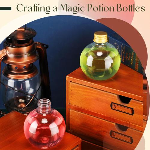 Jinei 30 Packs 8 oz Spherical Plastic Potion Bottles Ball Shape Sand Bottles Clear Plastic Cocktail Ornament Balls with Funnels for DIY Wedding Party Gift Crafts Decoration(Lid,Gold)
