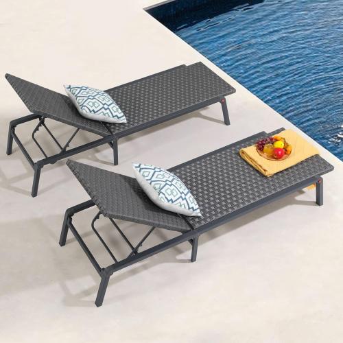 Patiorama Patio Chaise Lounge Set of 1 Aluminum Outdoor Folding Lounge Chair, All-Weather PE Rattan Wicker Adjustable Reclining Lounge Chair for Outside,Portable Sun Lounger for Beach Lawn Pool-Grey