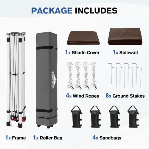 EAGLE PEAK Commercial Canopy 10x10 Pop Up Canopy Tent with 1 Sidewall, Easy Setup Heavy Duty Instant Event Shelter for Vendors & Markets, Outdoor Sun Shade, Brown