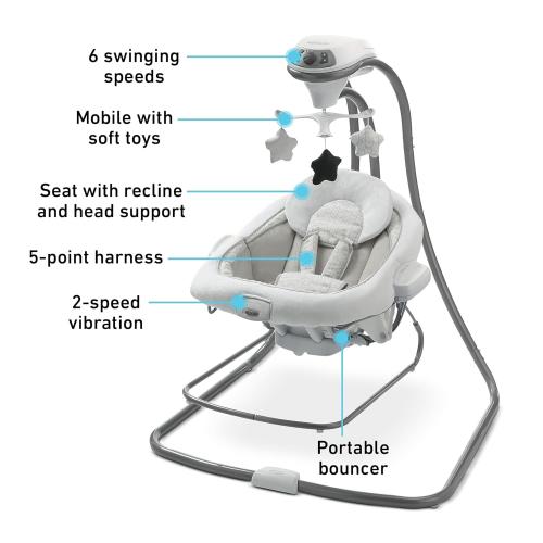 Graco DuetConnect LX Portable Baby Swing and Bouncer, Multi-Direction Baby Bouncer Seat, Multiple Swing Speeds, Great Gift for New Parents, Redmond
