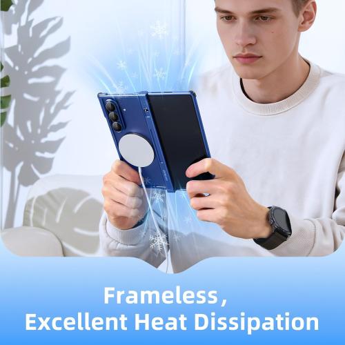 for Samsung Galaxy Z Fold 7 Bumper Case Compatible with Magsafe, Minimalist No Back Z Fold 7 Metal Case, Slim Thin Cover for Galaxy Z Fold 7 with 4 Corner Shockproof & Hinge Protector, Blue
