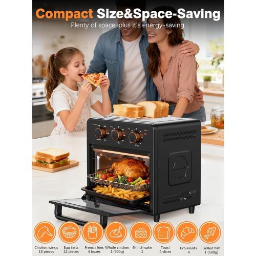 OUNIN Air Fryer Toaster Oven with Steam Infusion, 12 QT Compact Countertop Oven, 6-in-1 Stainless Steel Combo Bakes, Broils, Grills & Warms, Fast Preheat, 60-Minute Timer – Small Kitchen Friendly