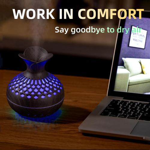 Colorful Cool Mini Humidifier, Flower Shape Humidifier,USB Personal Desktop Humidifier for Car, Office Room, Bedroom,etc. 2 Mist Modes, 7 colors,Super Quiet (Darkwood)