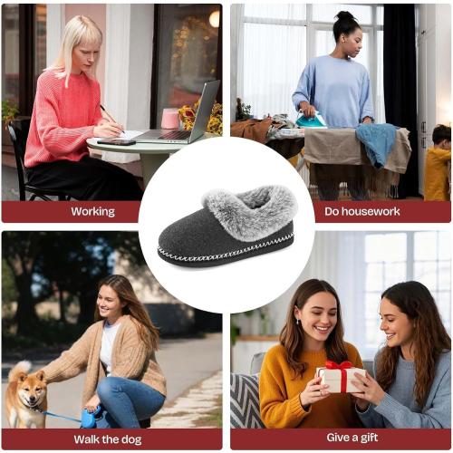 EverFoams Women's Bootie Slippers Warm Soft Comfy Memory Foam Non-slip Indoor House Shoes with Fluffy Collar